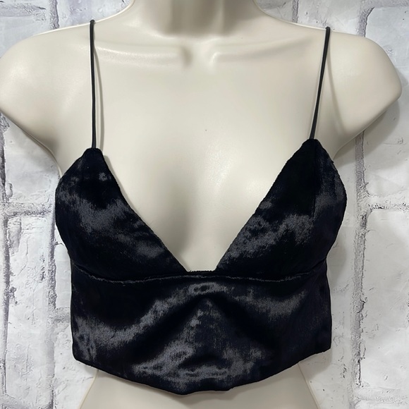Are You Am I Elodie Crop Top Bra Velvet 100% Black Silk Longline Bra Bralette - Picture 1 of 11